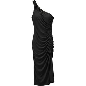 JS Boutique Cocktail Dress Women 6 Black One Shoulder Beaded Ruched Homecoming